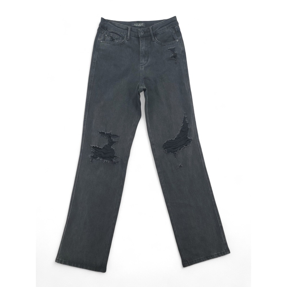 Judy Blue 90s Straight Jeans 3/26‎ Black Distressed High Rise Stretch Denim